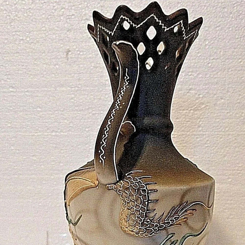 Rare Antique Dragonware Vase Japan Moriage Dragon Hand Paint Dark Grey &…